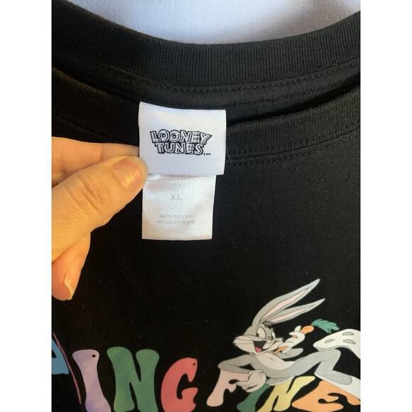 Women Looney Tunes Black Top Bugs Bunny Doing Fine Keep Going Positive Art XL - Picture 4 of 5